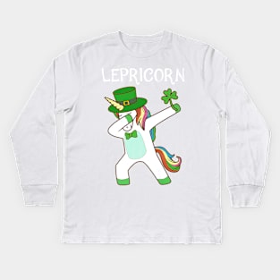 Dabbing Lepricorn Irish Unicorn St Patricks Day Tee Kids Long Sleeve T-Shirt